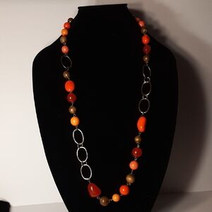 Vibrant Vintage 1960's Orange and Brown Beaded Necklace